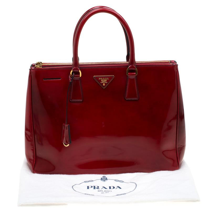 Prada Red Patent Spazzolato Leather Large Double Zip Tote 5