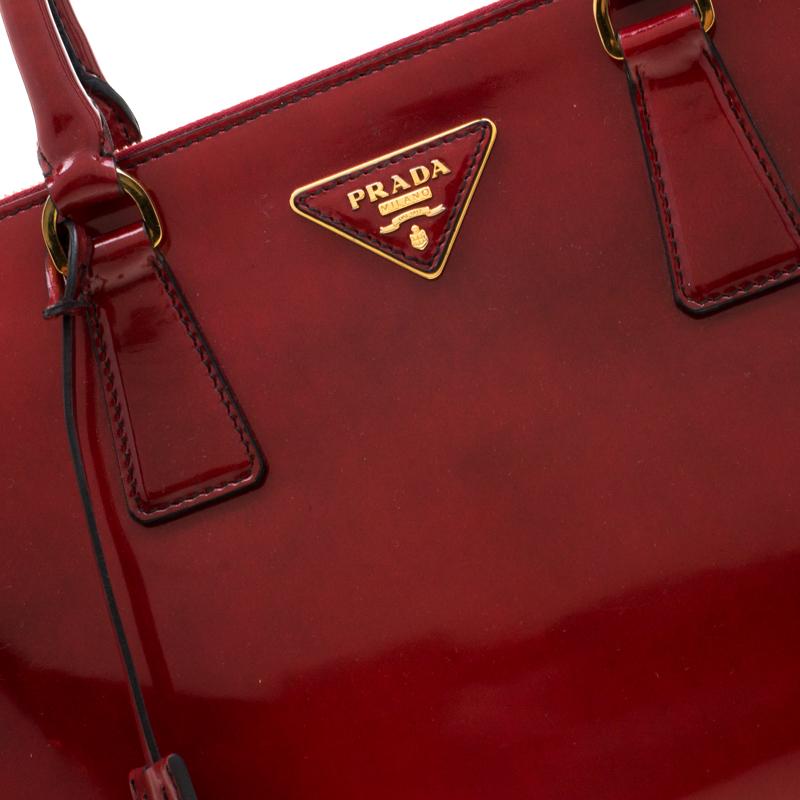 Prada Red Patent Spazzolato Leather Large Double Zip Tote 1