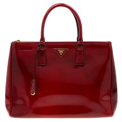 Prada Red Patent Spazzolato Leather Large Double Zip Tote