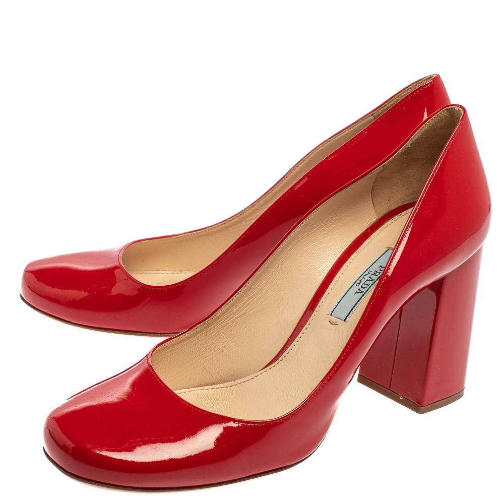 Women's Prada Red Patent Square Toe Block Heel Pumps Size 38