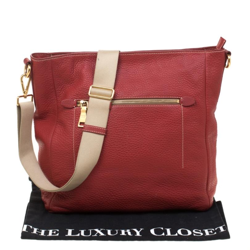 Prada Red Pebbled Leather Messenger Bag 5