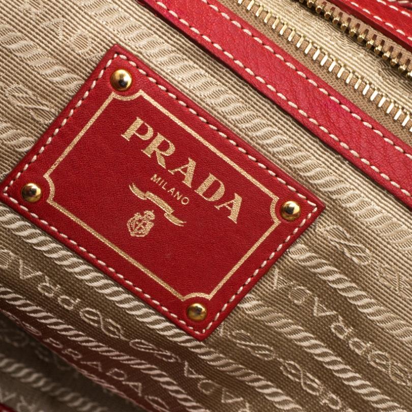 Prada Red Pebbled Leather Messenger Bag 1