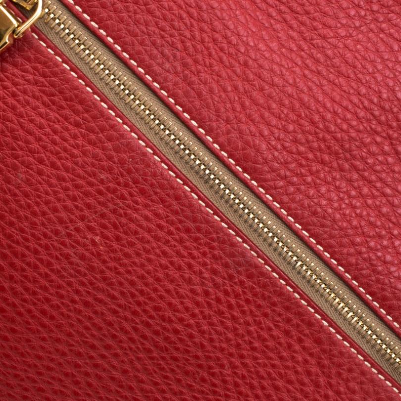 Prada Red Pebbled Leather Messenger Bag 4