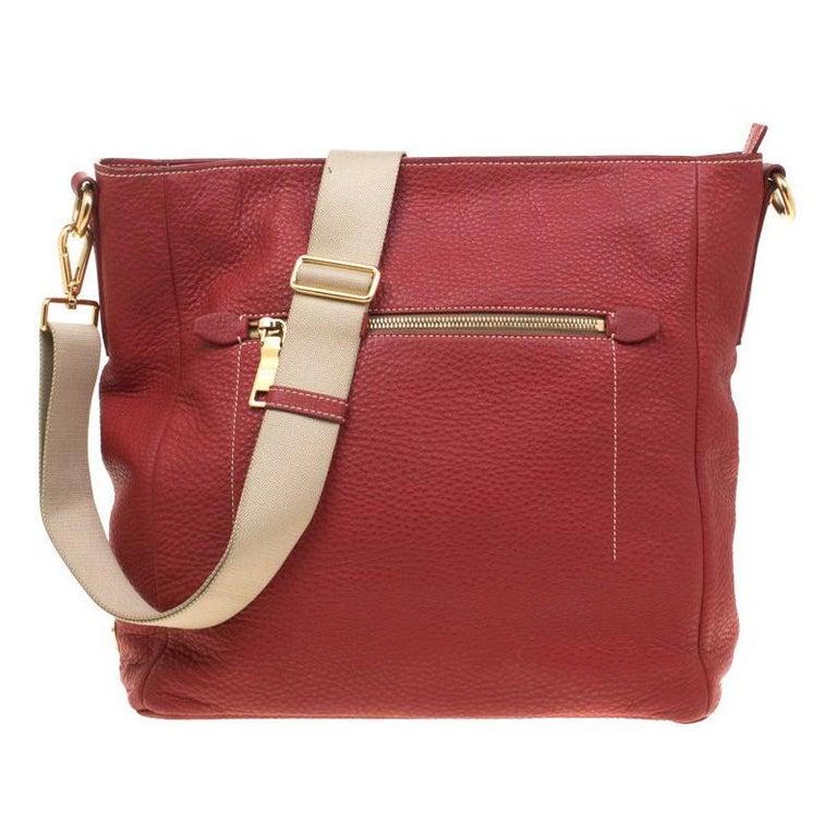 Prada Red Pebbled Leather Messenger Bag For Sale at 1stDibs