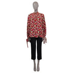 PRADA red pink black silk FLORAL PUSSY BOW Blouse Shirt 42 M