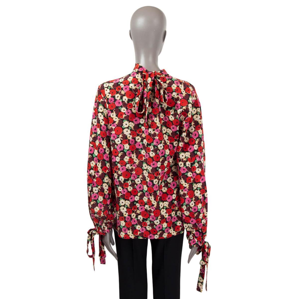 Women's PRADA red pink black silk FLORAL PUSSY BOW Blouse Shirt 42 M For Sale