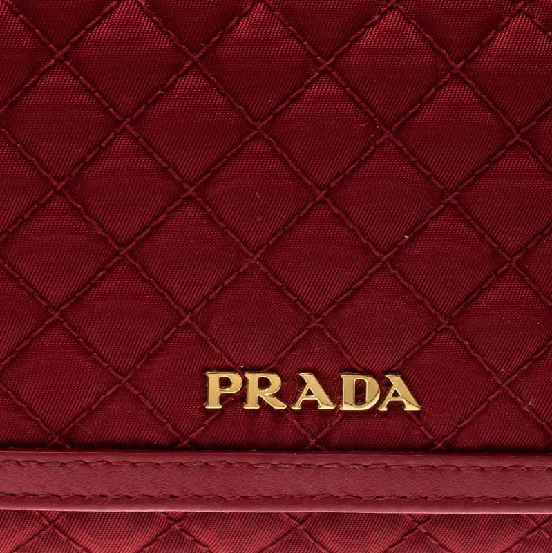 Prada Red Quilted Nylon and Leather Continental Flap Wallet 5