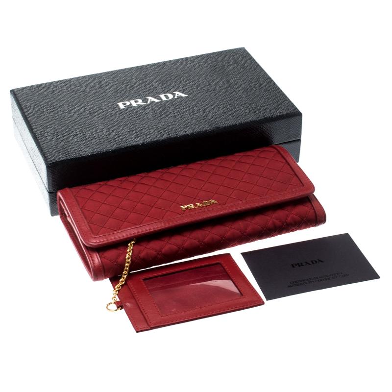 Prada Red Quilted Nylon and Leather Continental Flap Wallet 6