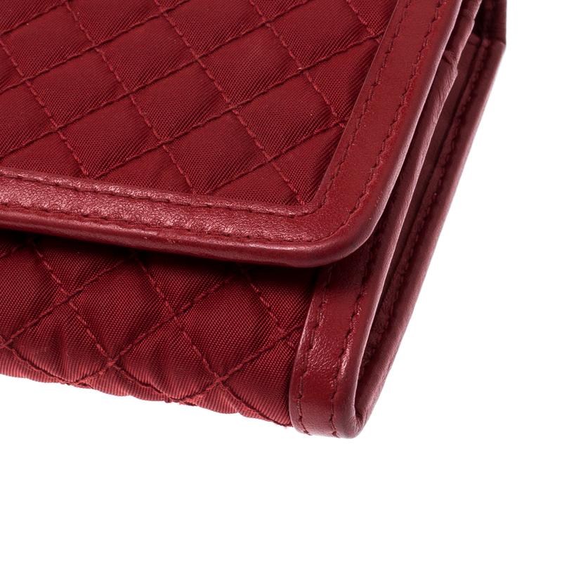 Prada Red Quilted Nylon and Leather Continental Flap Wallet 3