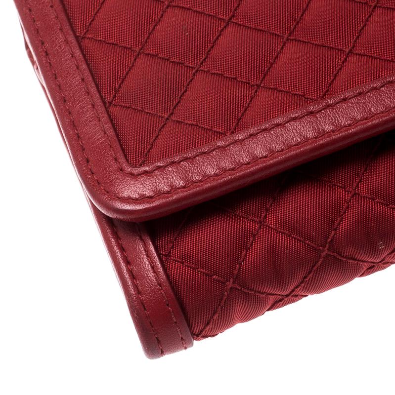 Prada Red Quilted Nylon and Leather Continental Flap Wallet 4
