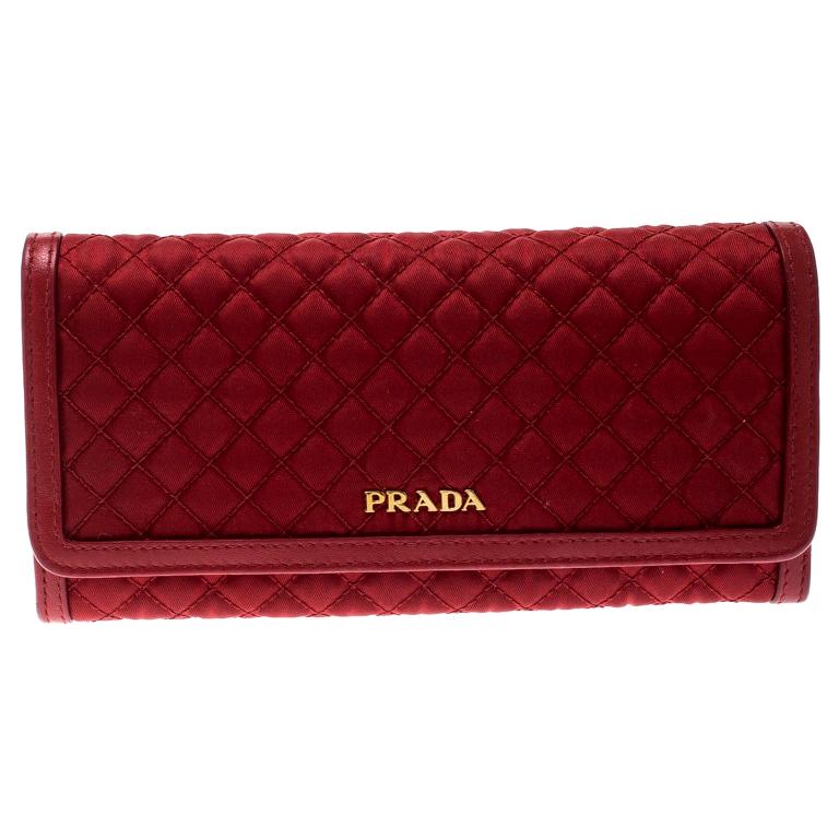 Prada Red Quilted Nylon and Leather Continental Flap Wallet