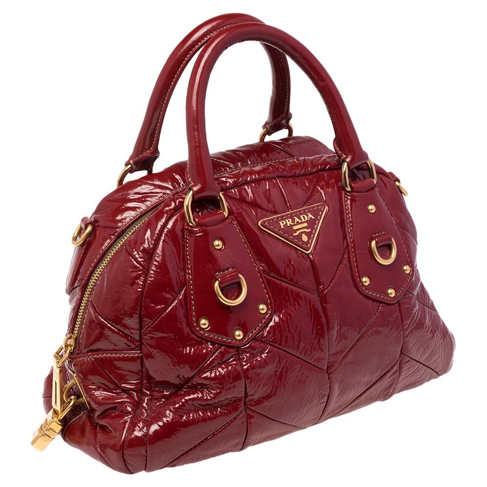 Prada Red Quilted Patent Leather Dome Satchel In Good Condition In Dubai, Al Qouz 2