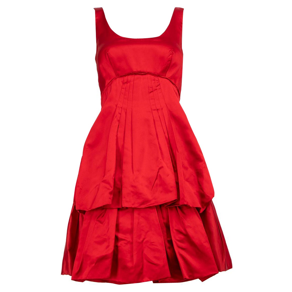 Prada Red Ruffle Trim Sleeveless Dress Size S