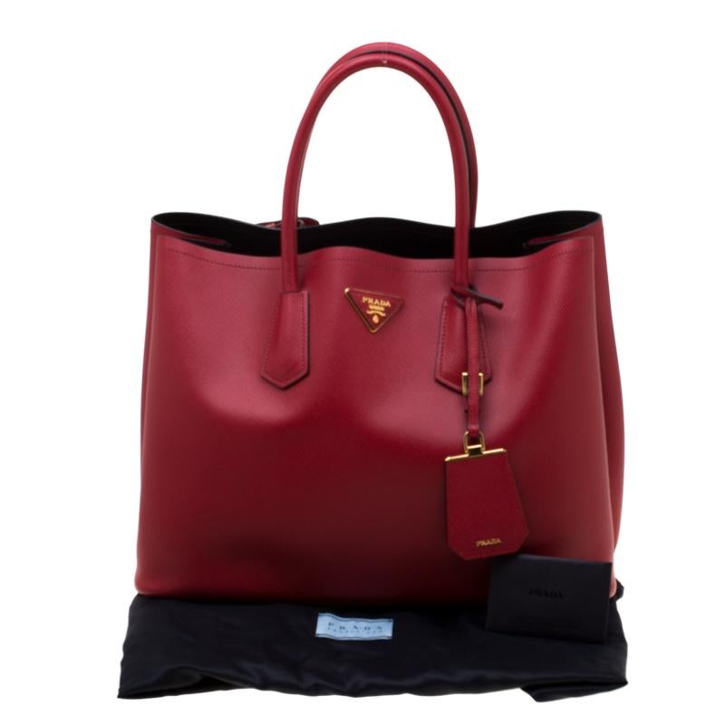 Prada Red Saffiano Cuir Leather Double Handle Tote 6