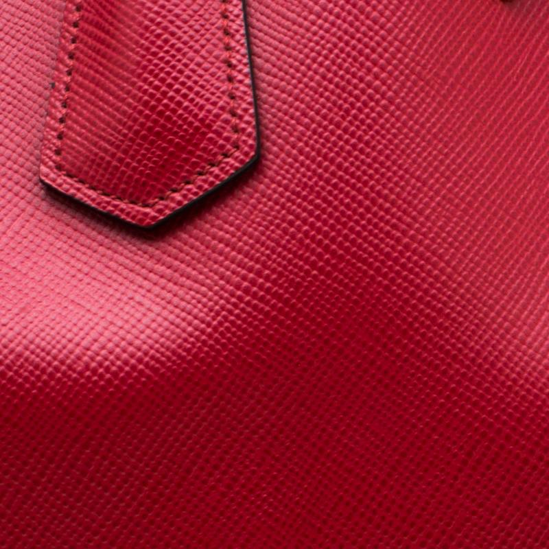 Prada Red Saffiano Cuir Leather Double Handle Tote 3