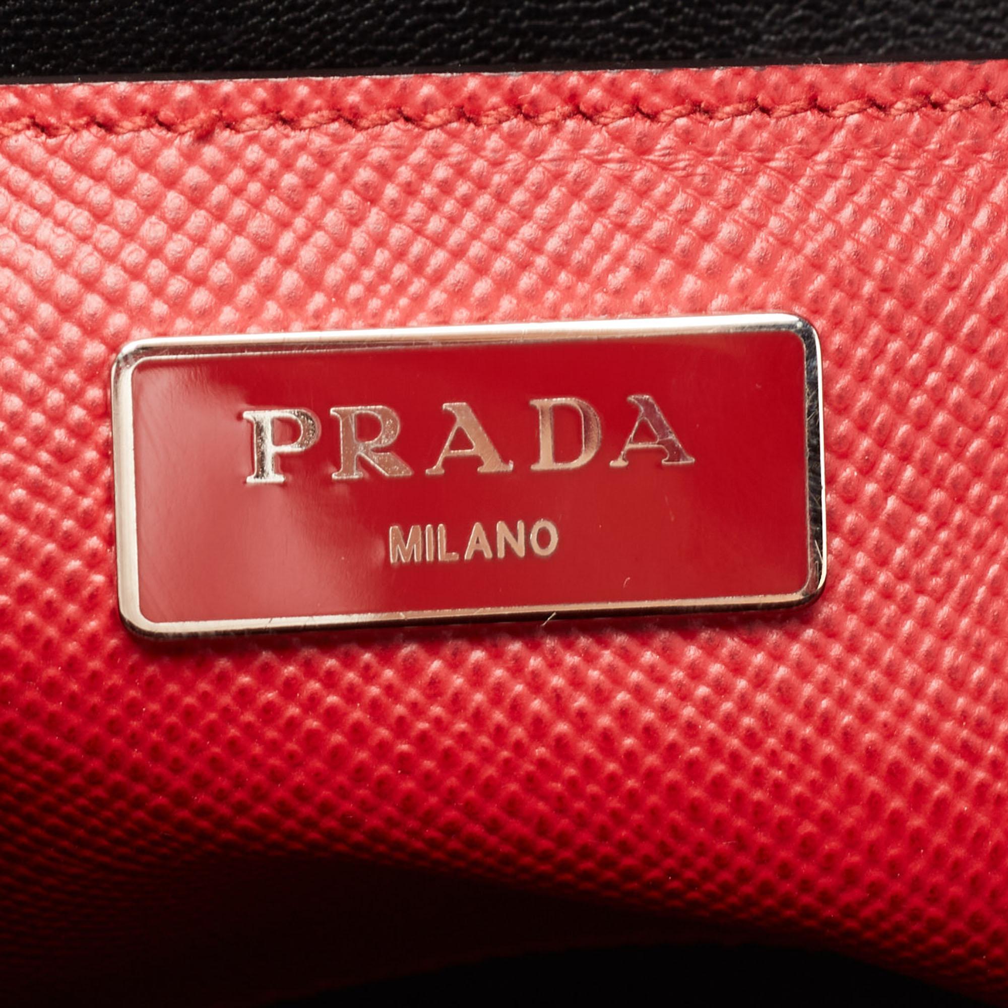 Prada Red Saffiano Cuir Leather Large Twin Tote 5