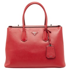 Prada Red Saffiano Cuir Leather Large Twin Tote