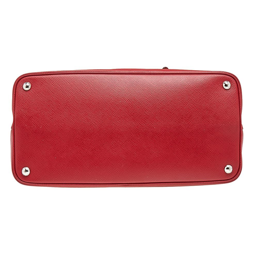Prada Red Saffiano Cuir Leather Medium Double Handle Tote 1