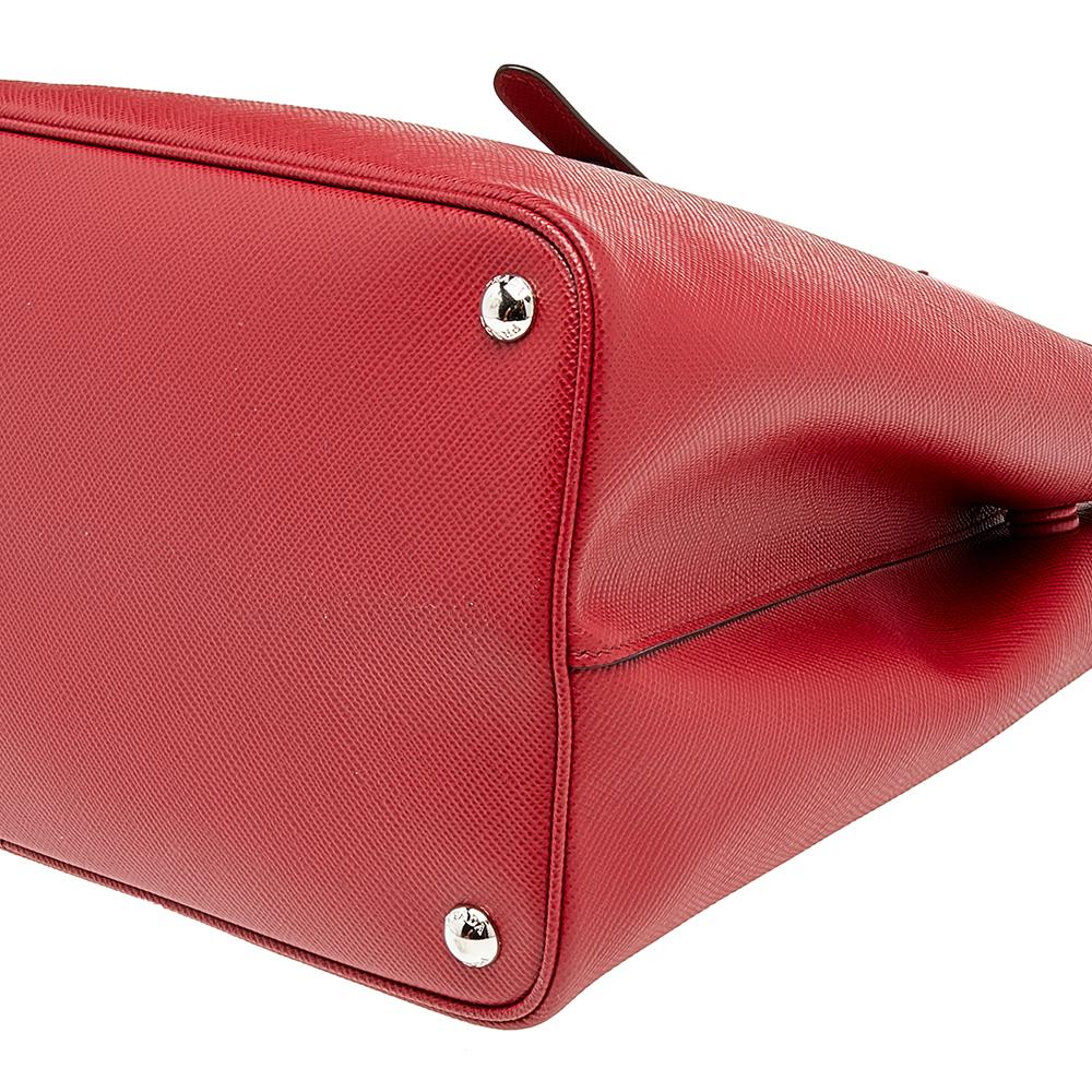 Prada Red Saffiano Cuir Leather Medium Double Handle Tote 4