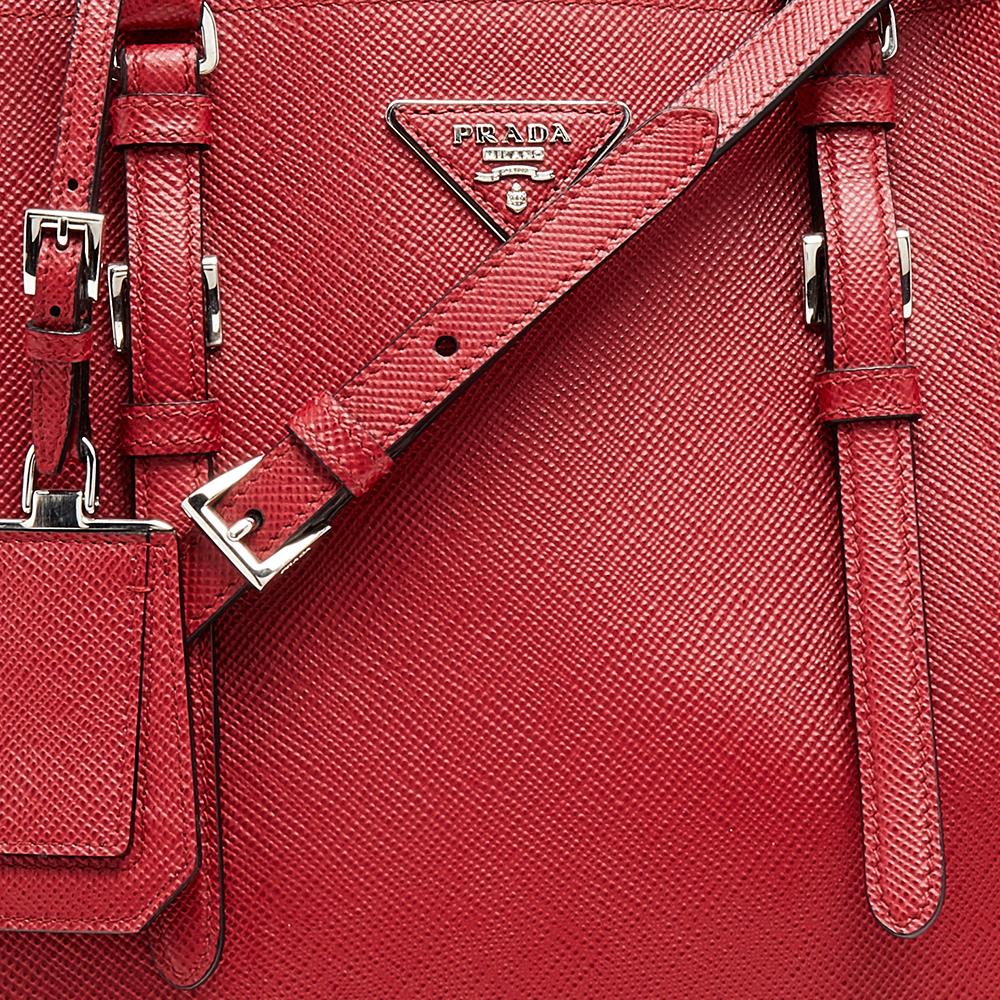Prada Red Saffiano Cuir Leather Medium Double Handle Tote 5