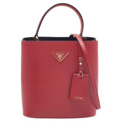 Prada Red Saffiano Cuir Leather Medium Panier Top Handle Bag
