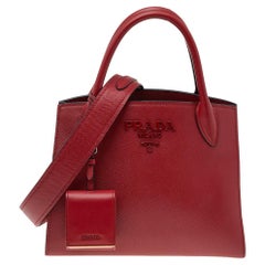 Prada Red Saffiano Cuir Leather Monochrome Tote