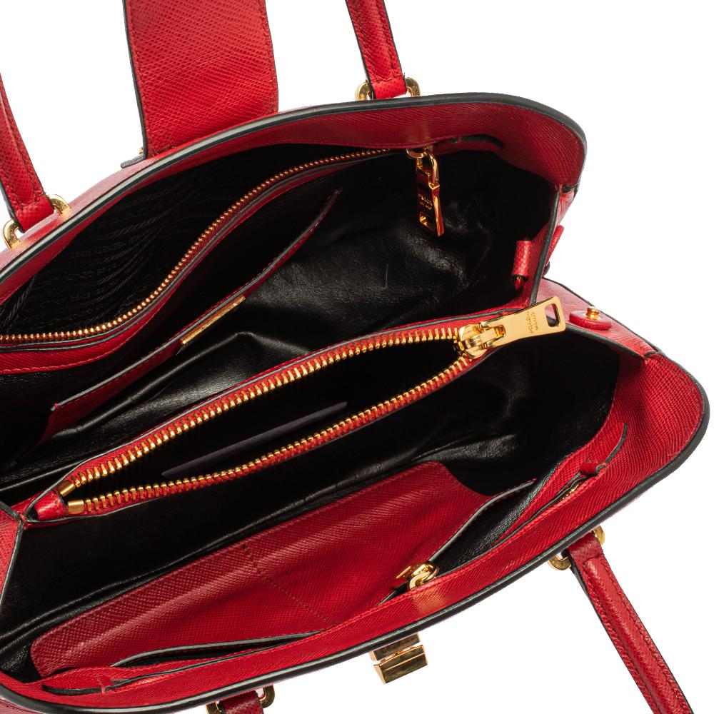 Prada Red Saffiano Cuir Leather Open Promenade Studded Bag 5