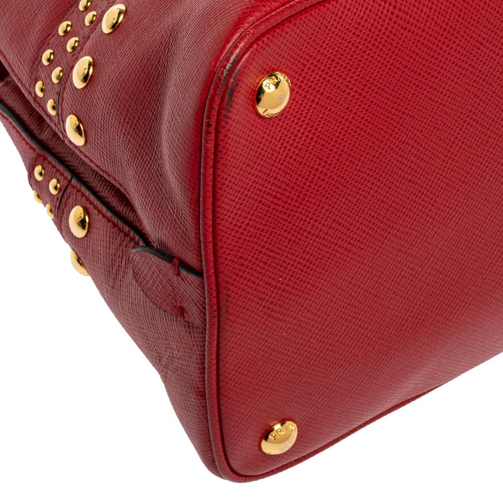 red studded handbag