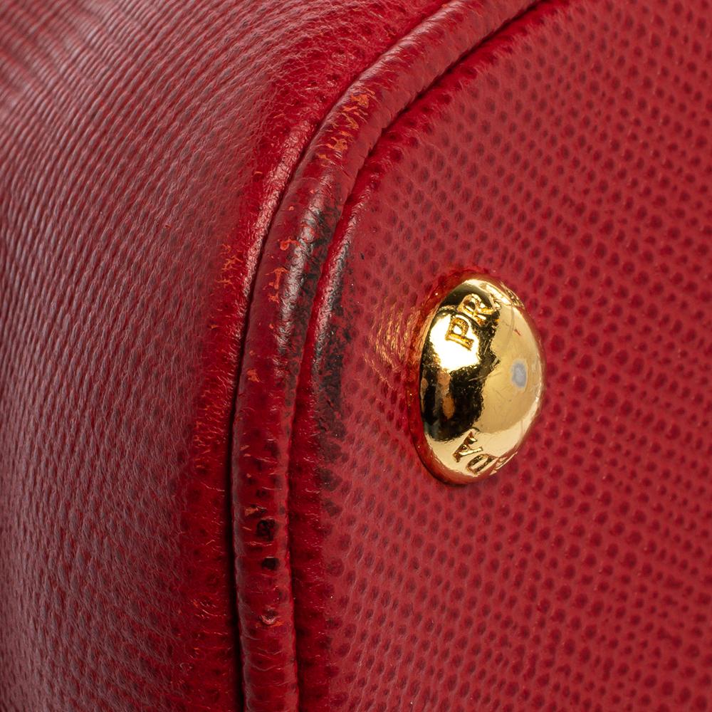 Women's Prada Red Saffiano Cuir Leather Open Promenade Studded Bag