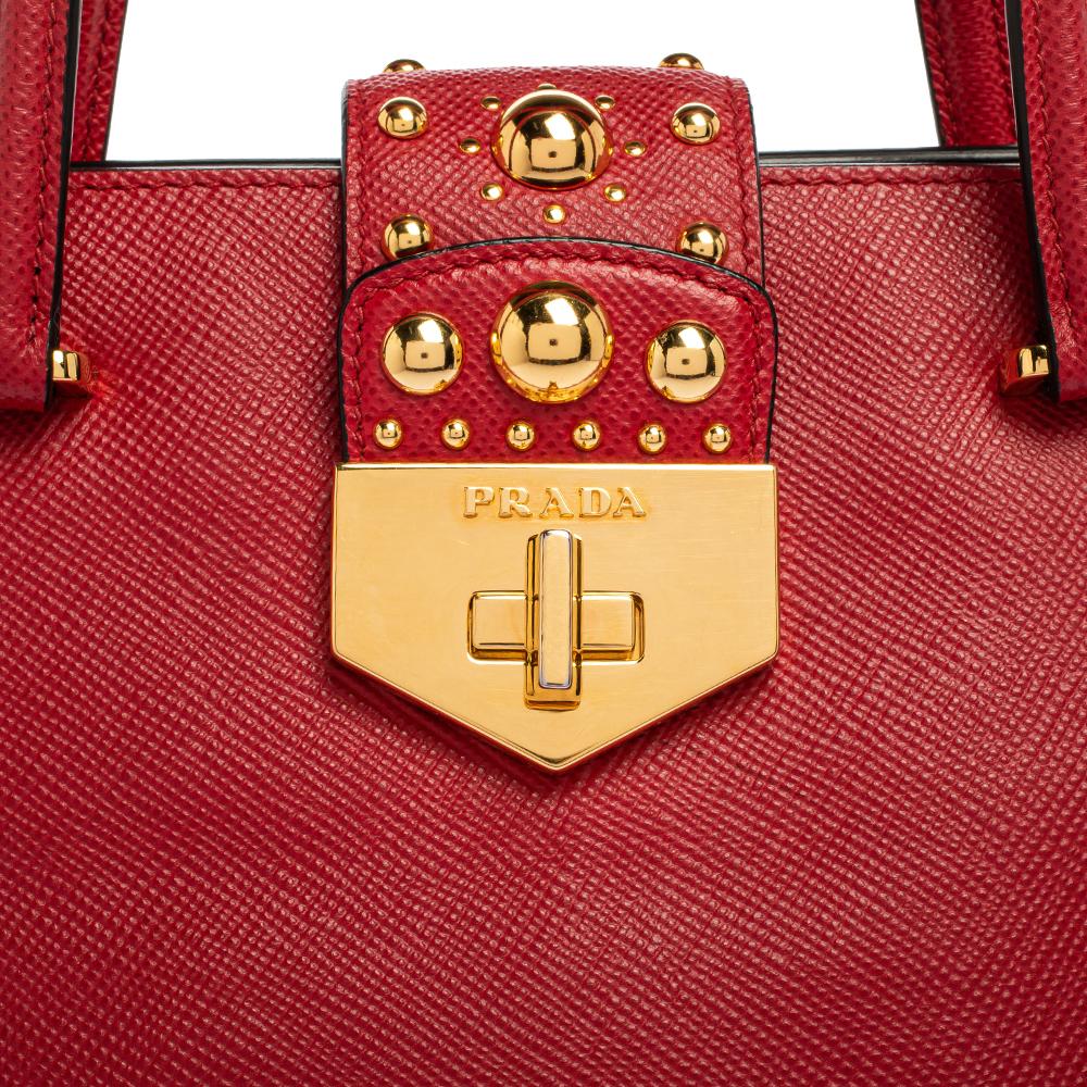 Prada Rot Saffiano Cuir Leder Offen Promenade Nieten Tasche 4