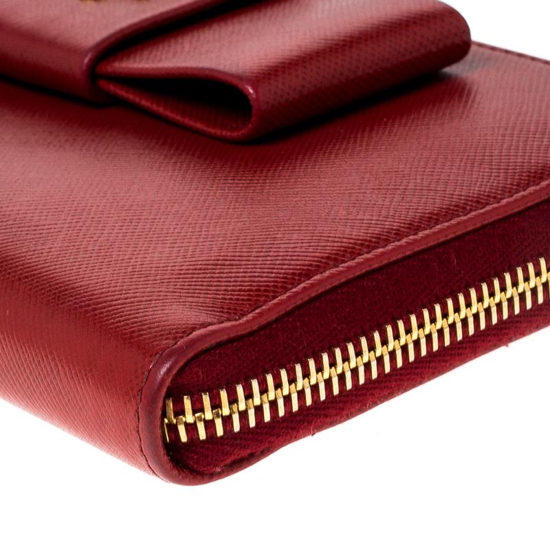 Prada Red Saffiano Leather Bow Zip Around Wallet 1