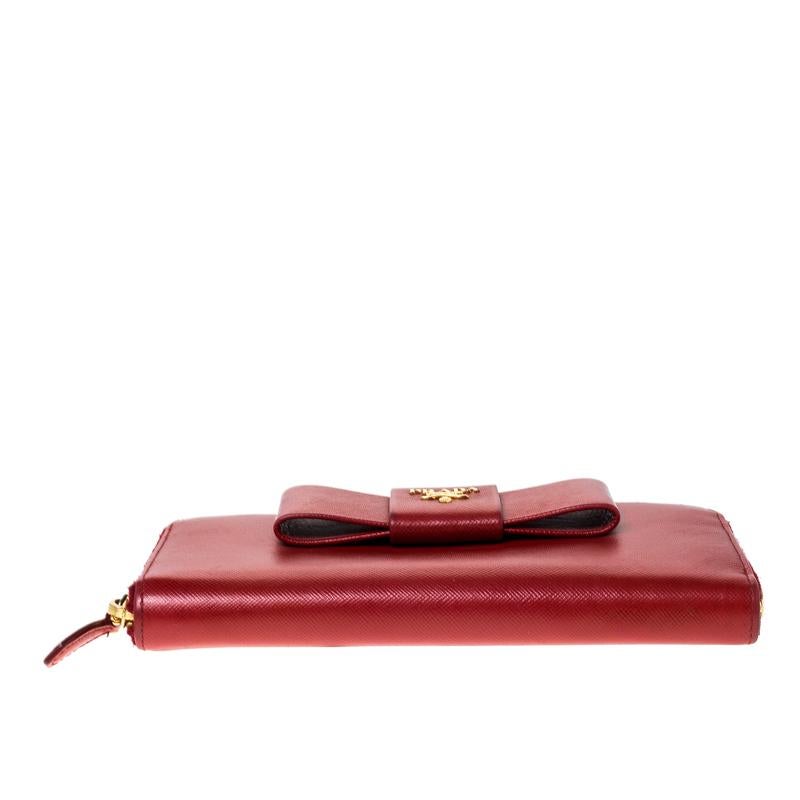 Prada Red Saffiano Leather Bow Zip Around Wallet 2