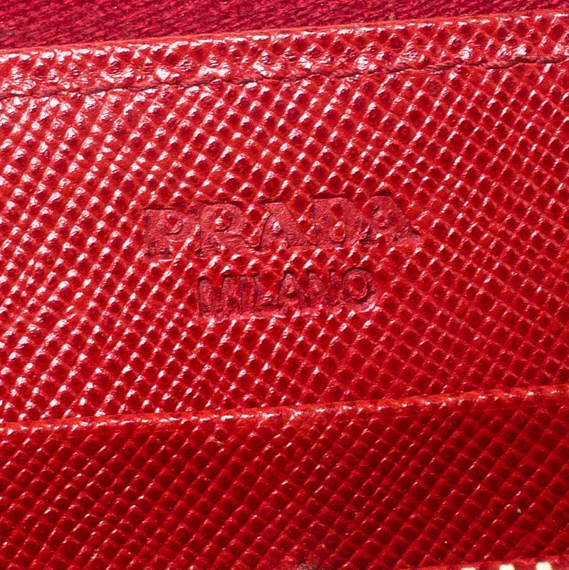 Prada Red Saffiano Leather Bow Zip Around Wallet 5