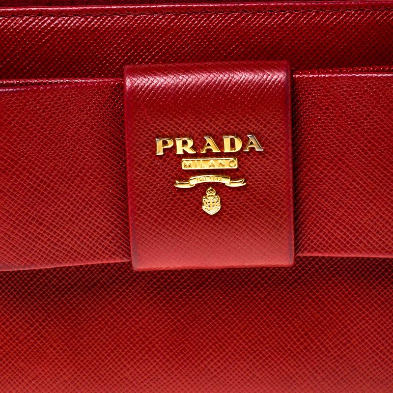 Prada Red Saffiano Leather Bow Zip Around Wallet 2