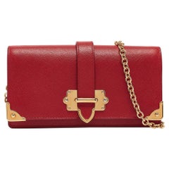 Prada Red Saffiano Leather Cahier Wallet on Chain