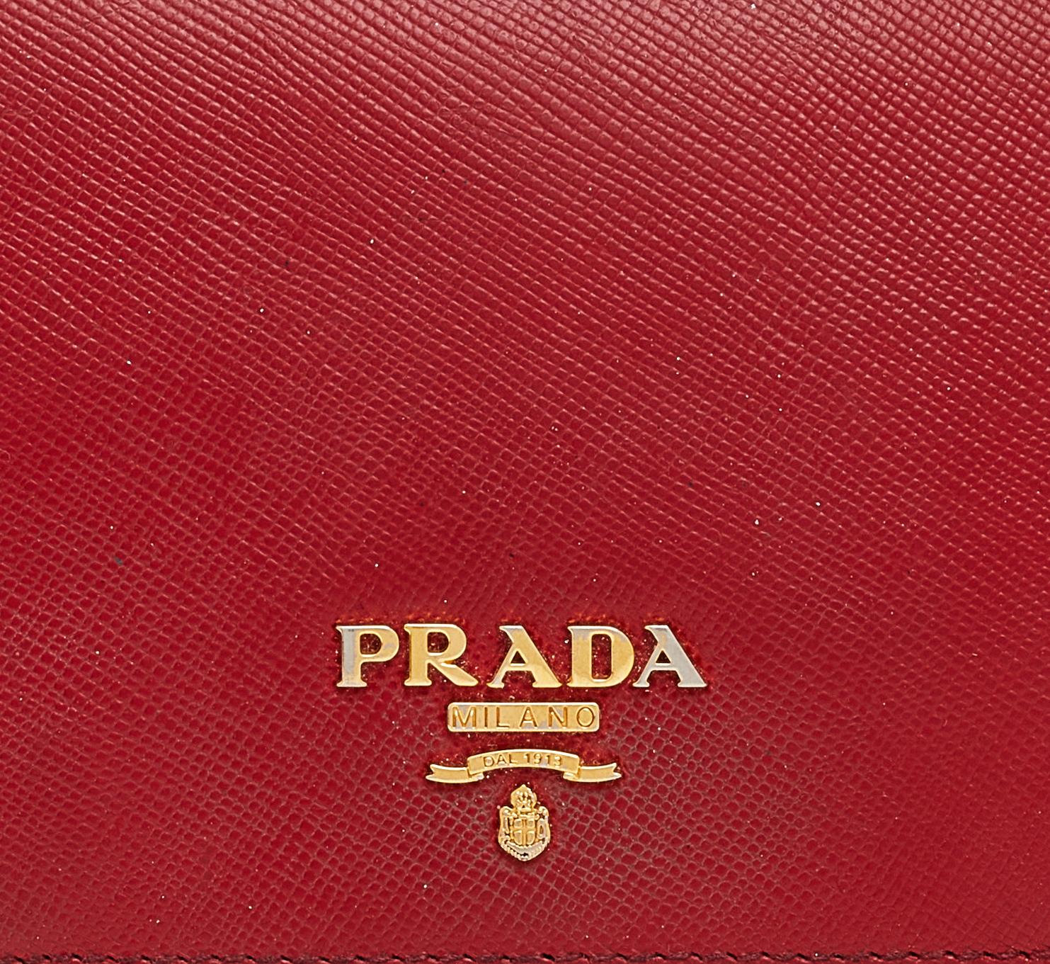 Prada Red Saffiano Leather Compact Wallet 4