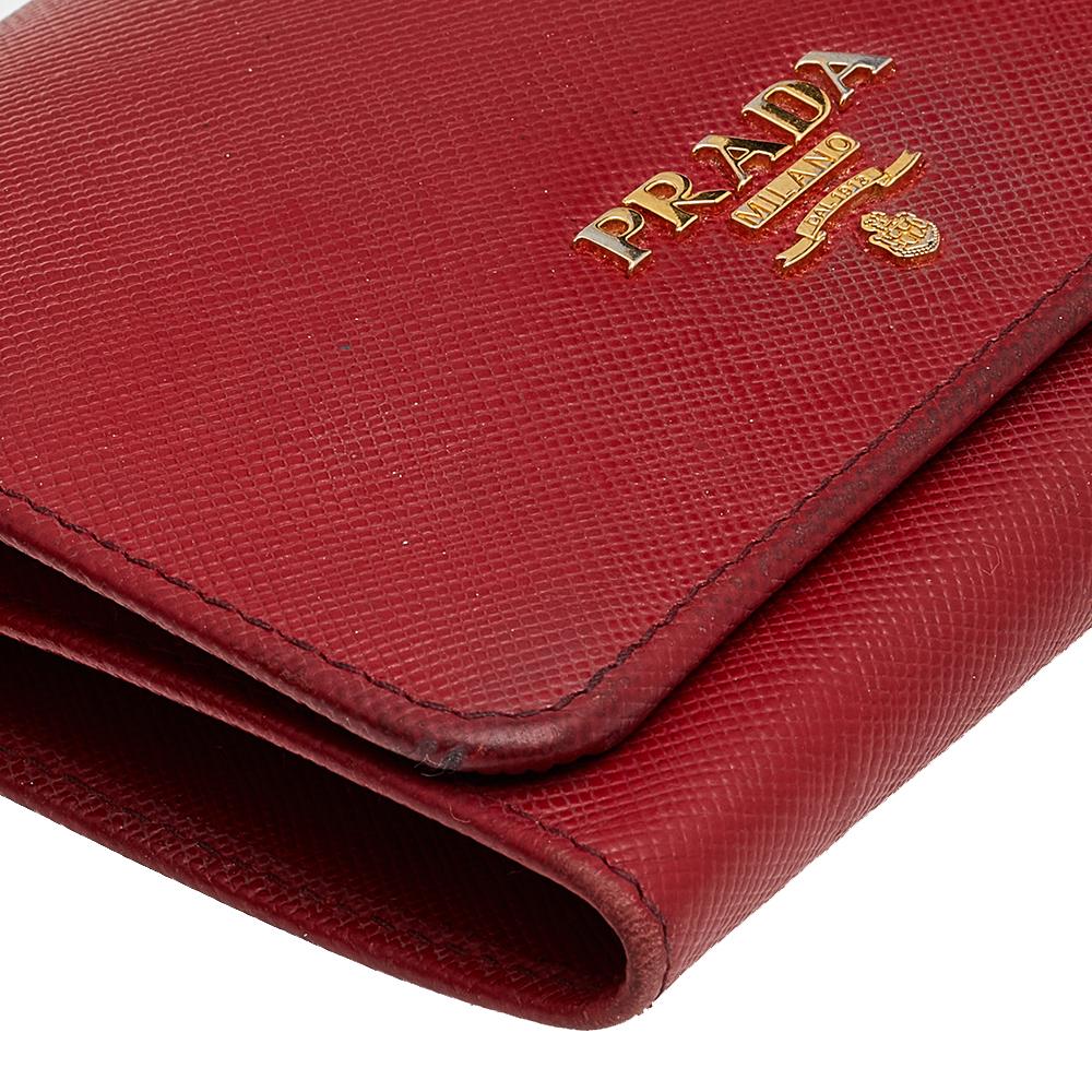 Prada Red Saffiano Leather Compact Wallet 5