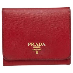 Prada Red Saffiano Leather Compact Wallet