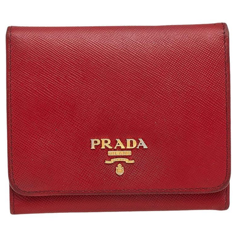 Prada Red Saffiano Leather Compact Wallet at 1stDibs