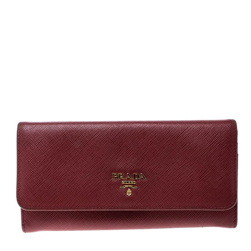 Prada Red Saffiano Leather Continental Wallet