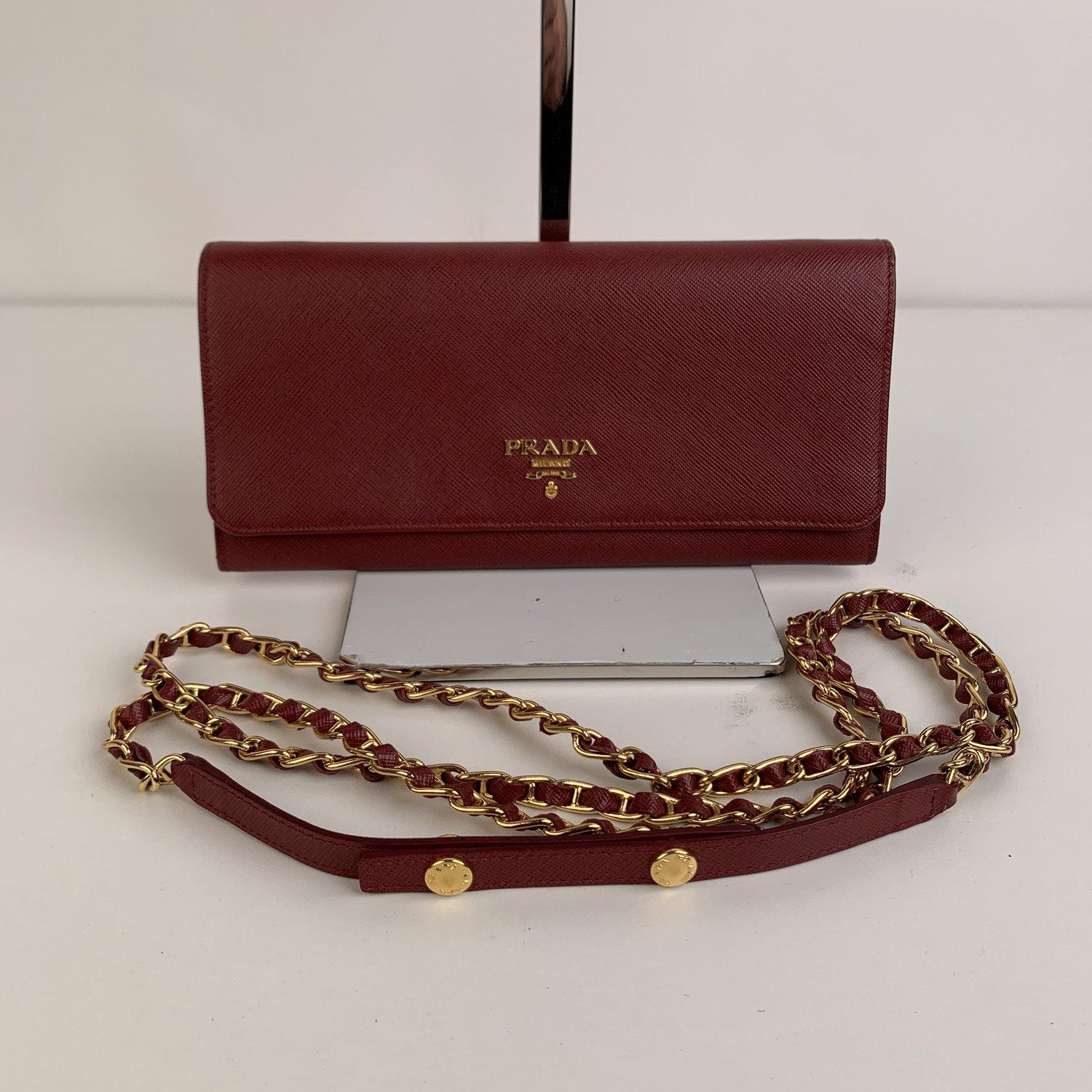 Prada Red Saffiano Leather Continental Wallet on Chain Woc 1