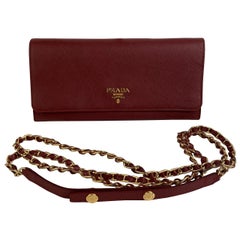 Prada Red Saffiano Leather Continental Wallet on Chain Woc