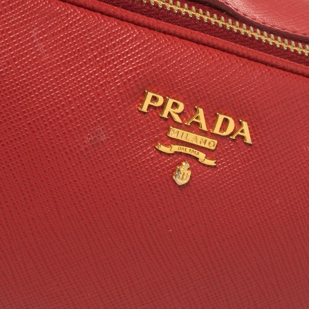Prada Red Saffiano Leather Double Zip Crossbody Bag 6