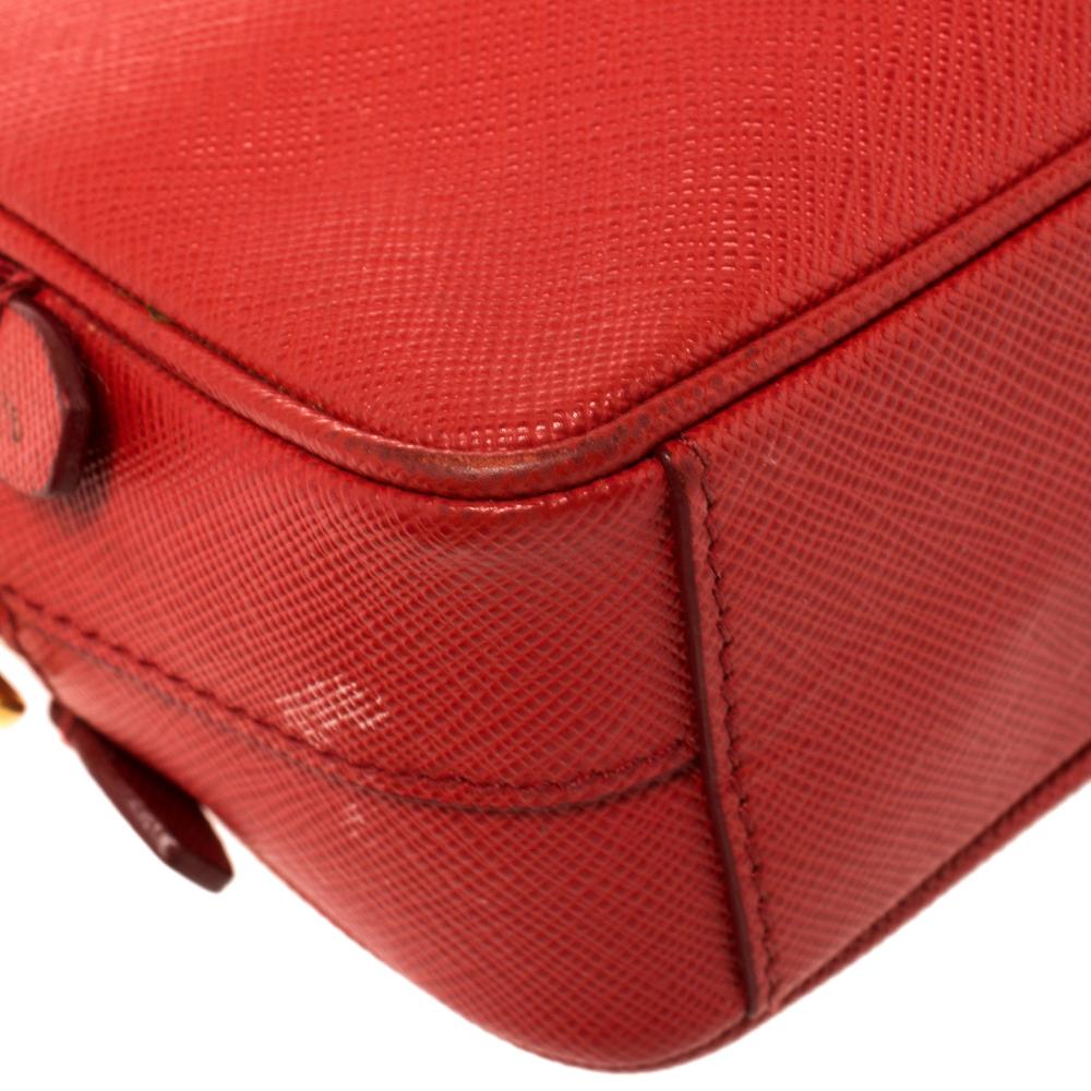 Prada Red Saffiano Leather Double Zip Crossbody Bag 8