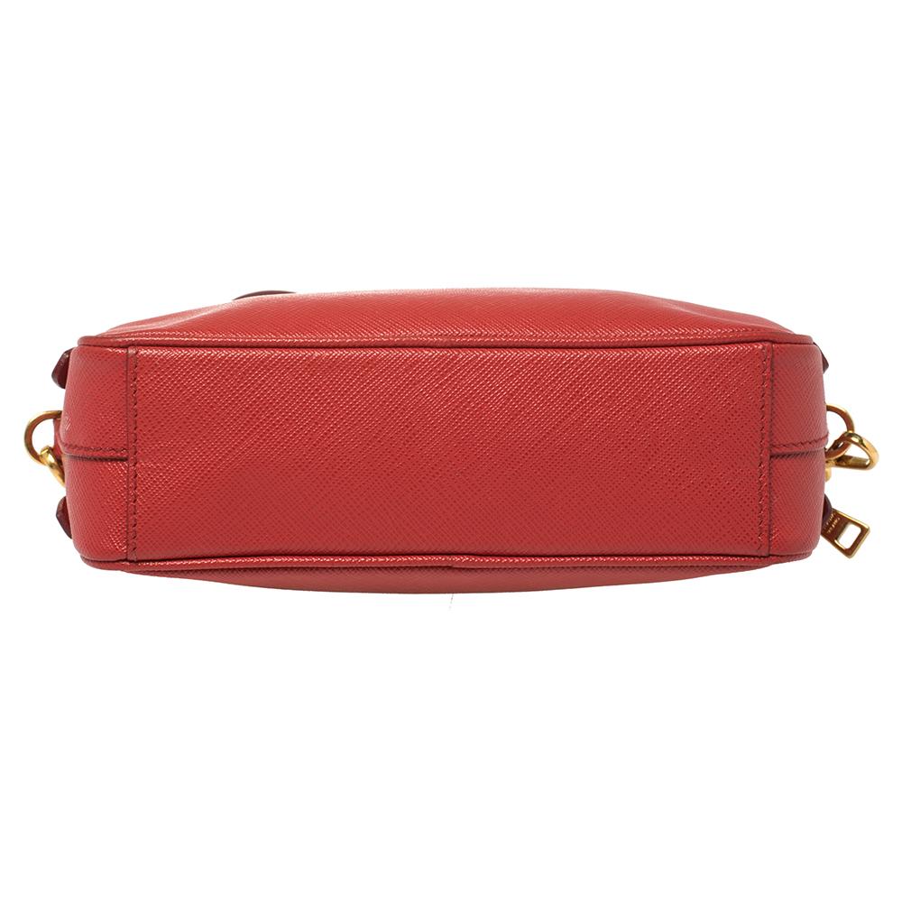 Prada Red Saffiano Leather Double Zip Crossbody Bag 1