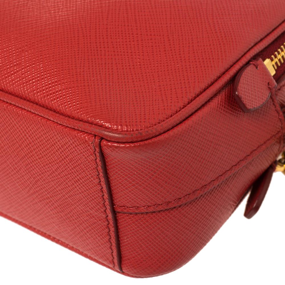 Prada Red Saffiano Leather Double Zip Crossbody Bag 2