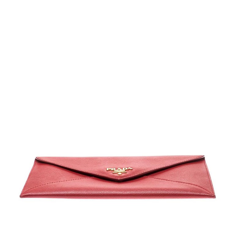 Prada Red Saffiano Leather Envelope Wallet For Sale at 1stDibs