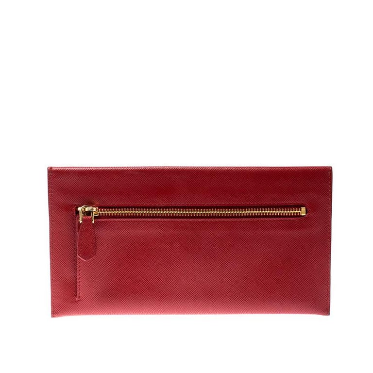 Prada Red Saffiano Leather Envelope Wallet For Sale at 1stDibs