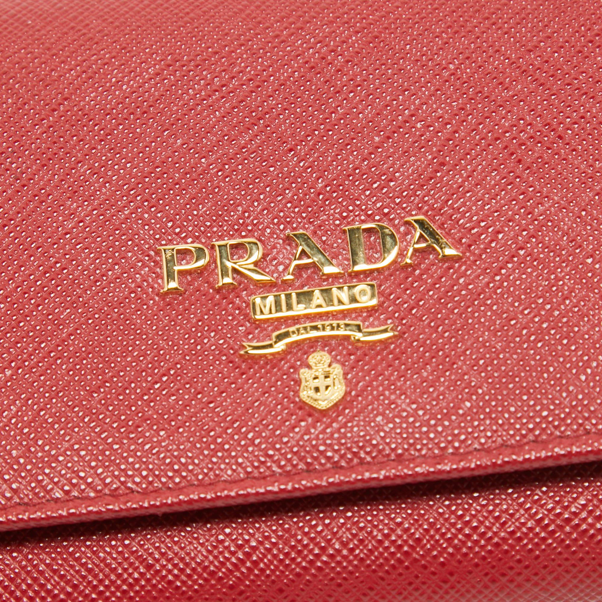 Women's Prada Red Saffiano Leather Flap Continental Wallet