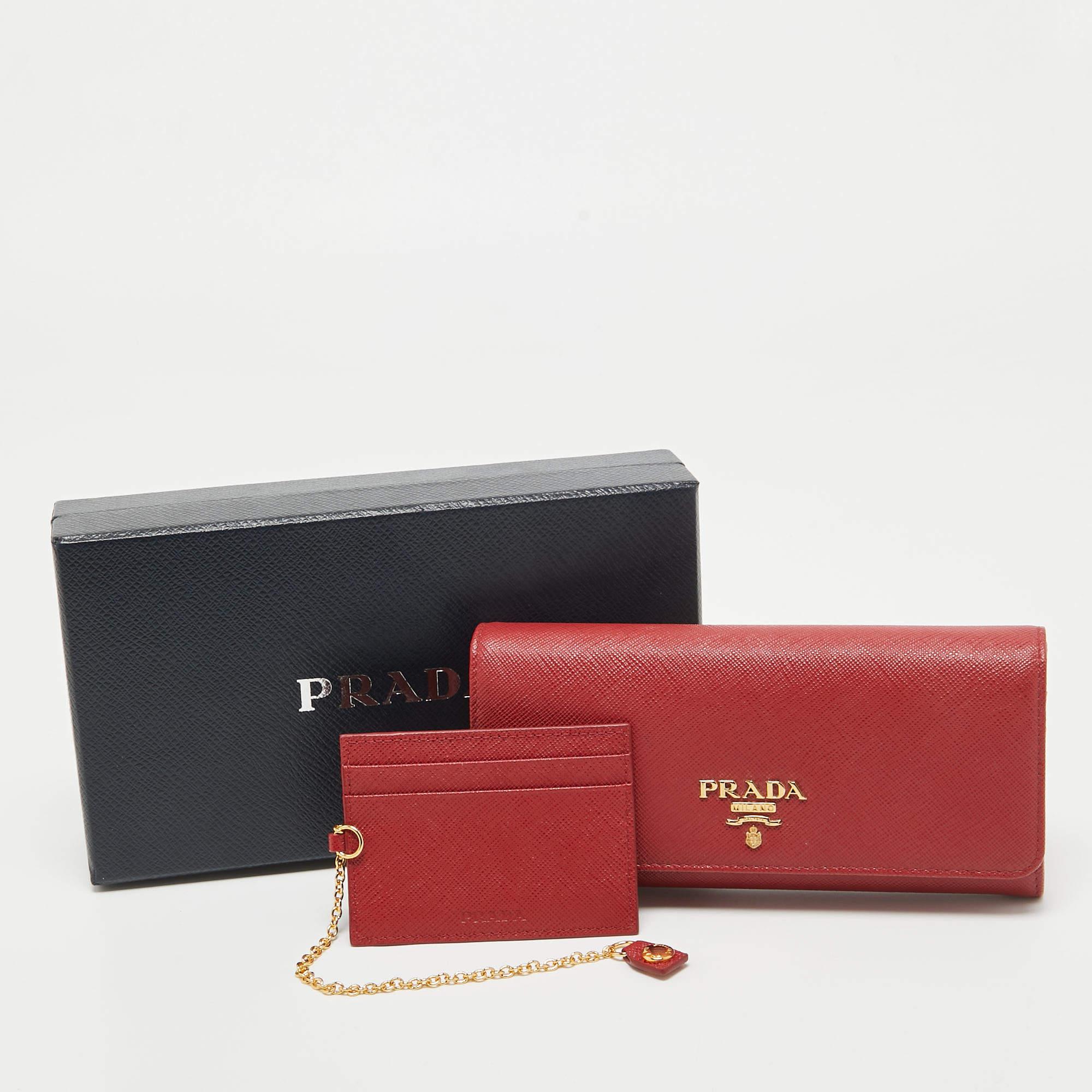 Prada Red Saffiano Leather Flap Continental Wallet 5